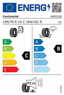 195/70/R15 104/102R ContiVanContact100 (Εως 10-ατοκες δοσεις)