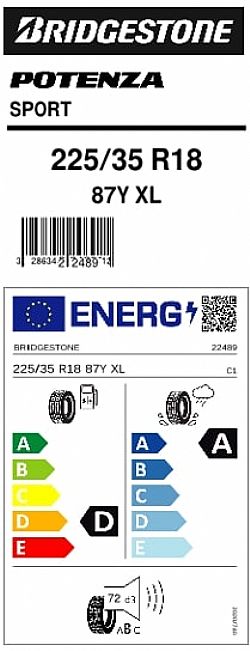 Bridgestone 225/35R18 POTENZA SPORT 87Y XL (Εως 10-ατοκες δόσεις)