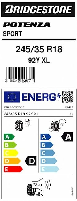 Bridgestone 245/35R18 POTENZA SPORT 92Y XL (Εως 10-ατοκες δόσεις)