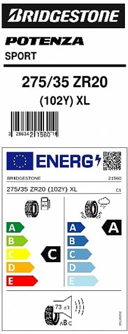 Bridgestone 275/35R20 POTENZA SPORT 102Y XL (Εως 10-ατοκες δόσεις)