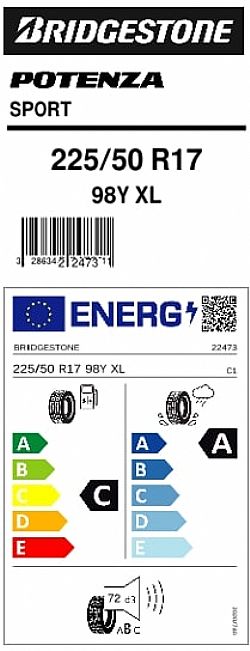 Bridgestone 225/50R17 POTENZA SPORT 98Y XL (Εως 10-ατοκες δόσεις)