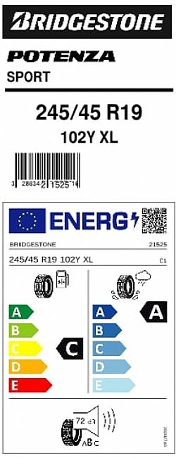 Bridgestone 245/45R19 POTENZA SPORT 102Y XL (Εως 10-ατοκες δόσεις)